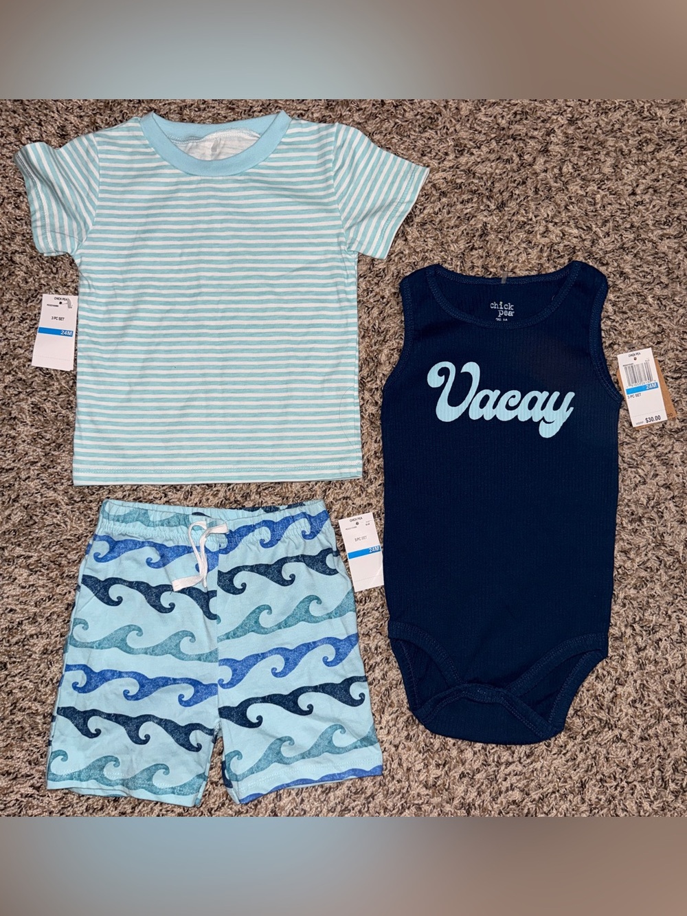 chick pea Boys Blue & Light Blue 3-Piece Swim/Onesie Set - Vacay